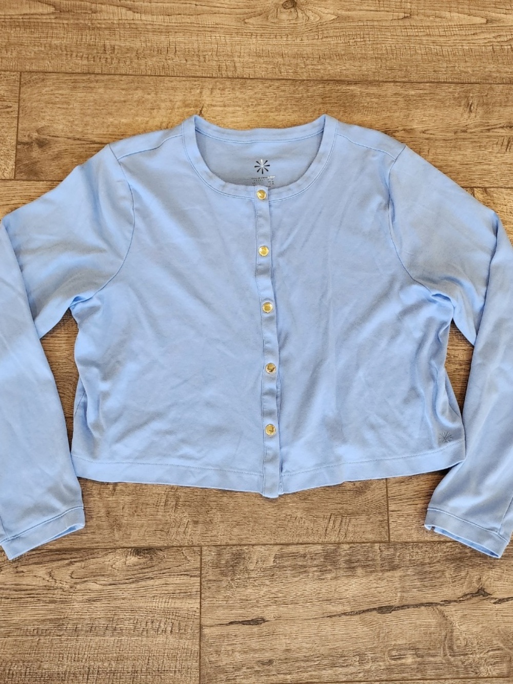 Isaac Mizrahi Womens Light Blue Cropped Cardigan Size Large Long Sleeve